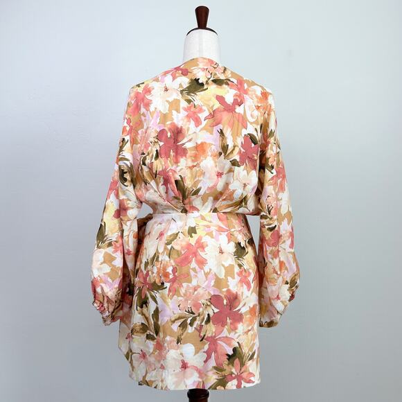Significant Other Kenna Linen Blend Floral Mini Wrap Dress - Picture 11 of 14